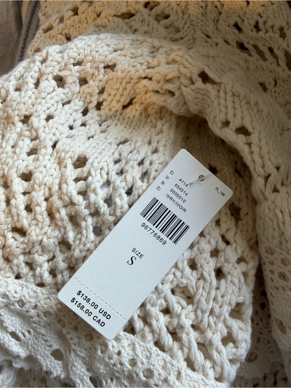 By Anthropologie Boxy Crochet Hooded Sweater Cream Size Small New Boho Festival - Picture 10 of 11